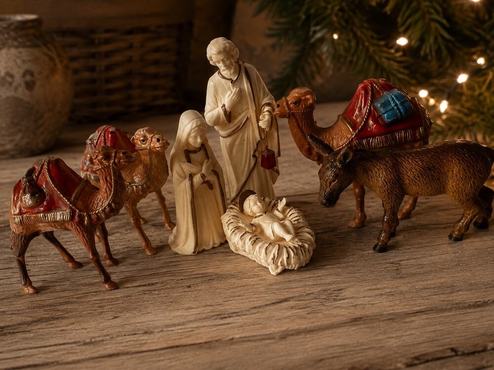 vintage molded plastic or chalkware Christmas nativity figurines